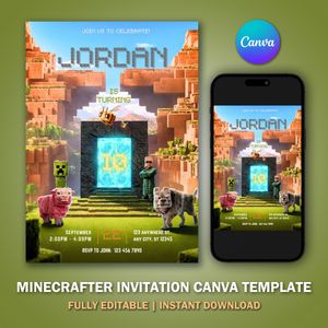 Minecrafter Invitation Template V9 for Birthday Party