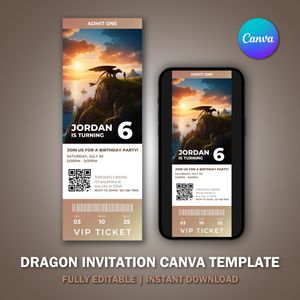 Toothless Dragon Ticket Invitation Canva Template V1 