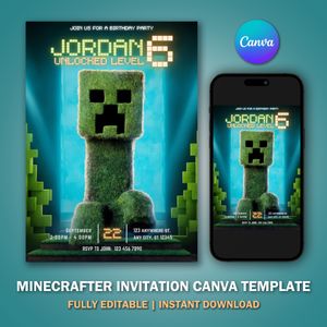 Minecrafter Invitation Template V17 for Birthday Party