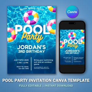 Pool Party Invitation Template V2 for Birthday Party 