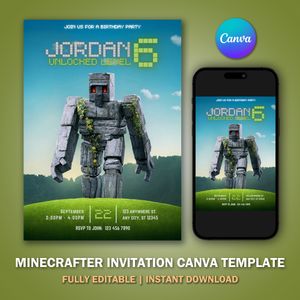 Minecrafter Invitation Template V13 for Birthday Party 
