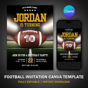 American Football Invitation Template for Birthday Party V1