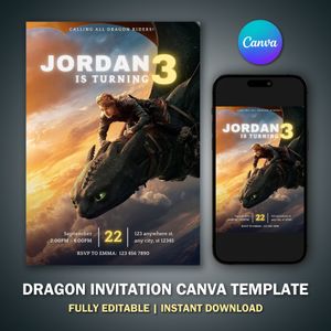 Toothless Dragon Invitation Template V3 for Birthday Party 