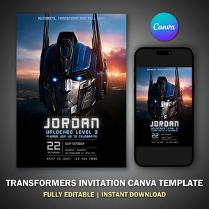 Transformers Invitation Canva Template V4 for Birthday Party 