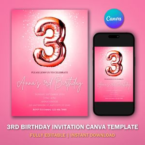 3rd Birthday Invitation Template V2 for Glitter Birthday Party 