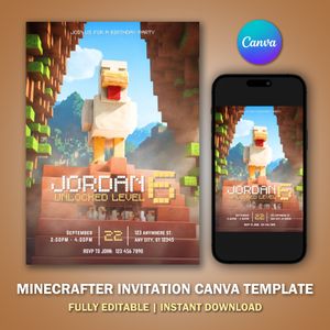 Minecrafter Invitation Template V18 for Birthday Party