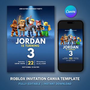 Roblox Invitation Canva Template V1 for Birthday Party 