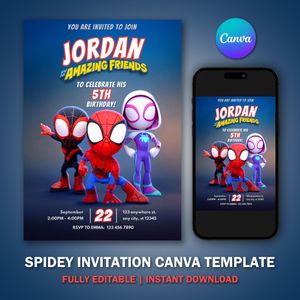 Spidey and His Amazing Friends Invitation Canva Template V1 for Birthday Party