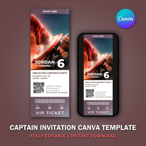 Captain Ticket Invitation Canva Template V2 for Movie Party 