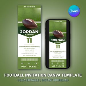 American Football Ticket Invitation Template V3 for Birthday Party 