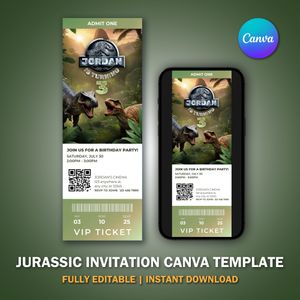 Jurassic Invitation Ticket Template V2 for Birthday Party 