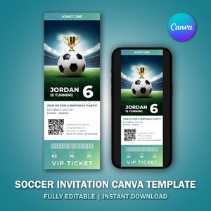 Soccer Invitation Ticket Canva Template for V1 Birthday Party 