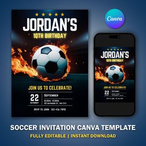 Soccer Invitation Template for Birthday Party V2 