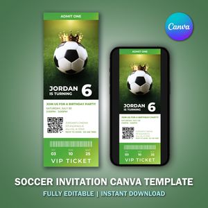 Soccer Invitation Ticket Canva Template for V3 Birthday Party 