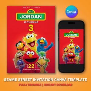 Sesame Invitation Canva Template V1 for Boy and Girl Kids Party