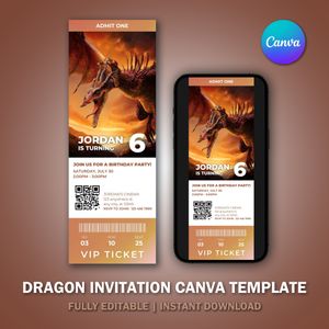 Toothless Dragon Ticket Invitation Canva Template V5
