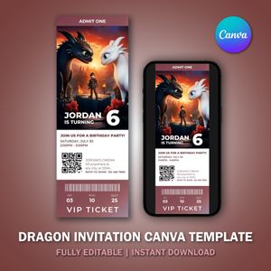 Toothless Dragon Ticket Invitation Canva Template V2