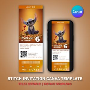 Stitch Ticket Invitation Template V6 for Movie Party 