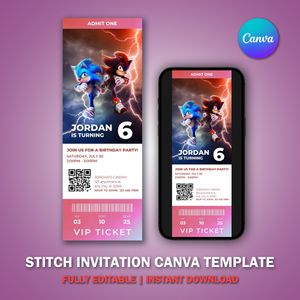 Sonic Shadow Ticket Invitation Template V2 for Movie Party 