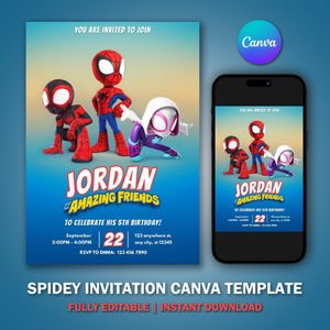 Spidey and His Amazing Friends Invitation Canva Template V2 for Birthday Party