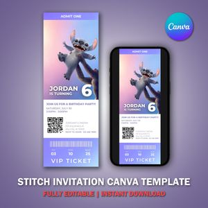 Stitch Ticket Invitation Template V1 for Movie Party 