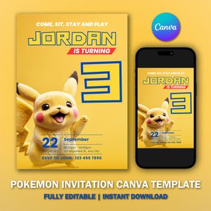 Pokemon Invitation V1 Template for Birthday Party 