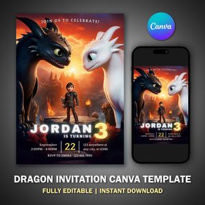 Toothless Dragon Invitation Template V1 for Birthday Party 