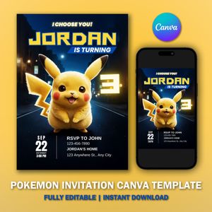 Pokemon Invitation V2 Template for Birthday Party 