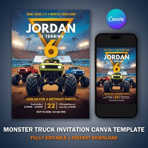 Monster Truck Invitation Template for Birthday Party V2