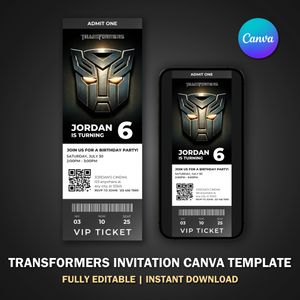 Transformers Ticket Invitation Canva Template V1 for Birthday Party 