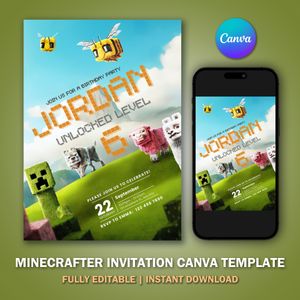 Minecrafter Invitation Template V8 for Birthday Party 