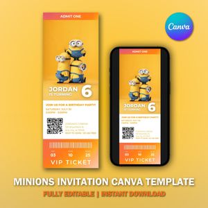 Minions Ticket Invitation Template V3 for Movie Party 