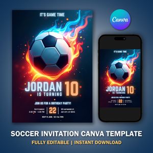 Soccer Invitation Template for Birthday Party V6