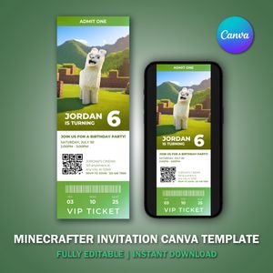 Minecrafter Ticket Invitation Canva Template V5 for Movie Party 