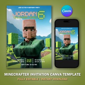 Minecrafter Invitation Template V19 for Birthday Party