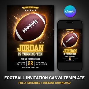American Football Invitation Template for Birthday Party V2