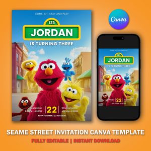 Sesame Invitation Canva Template V2 for Boy and Girl Kids Party 