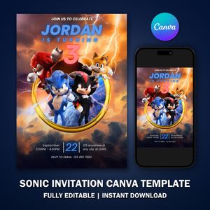 Sonic Shadow Invitation Template V6 for Birthday Party 