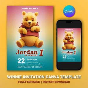 Winnie the Pooh Invitation Template V1 for Birthday Party 