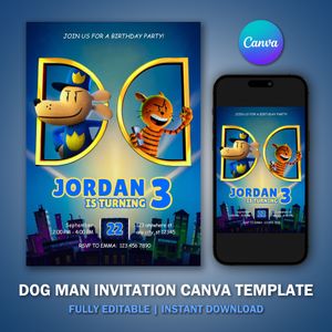 Dogman Invitation Template for Birthday Party V5