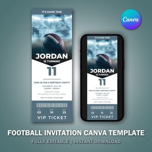 American Football Ticket Invitation Template V4 for Birthday Party 