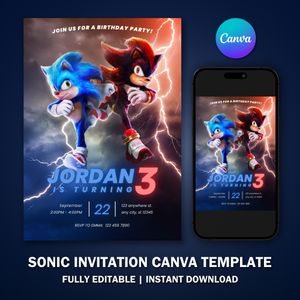 Sonic Shadow Invitation Template V7 for Birthday Party 
