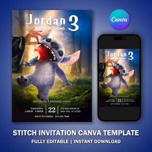 Stitch Invitation Template V7 for Birthday Party