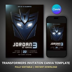 Transformers Invitation Canva Template V2 for Birthday Party 