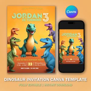 Baby Dino T-Rex Invitation Template for Birthday Party V2