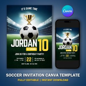 Soccer Invitation Template for Birthday Party V1