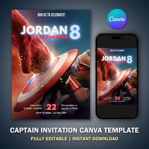 Captain America Invitation Canva Template V2 for Birthday Party 