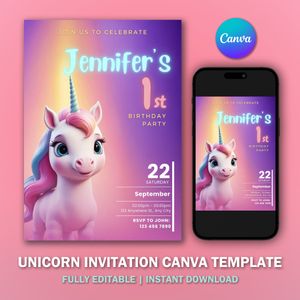 Unicorn Invitation Template V2 for Birthday Party 