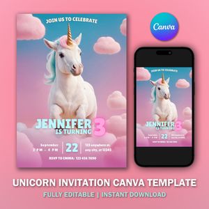 Unicorn Invitation Template V4 for Birthday Party 