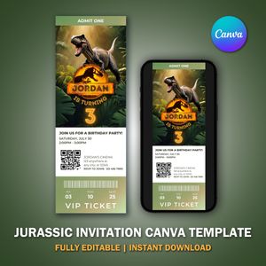 Jurassic Invitation Ticket Template V1 for Birthday Party 